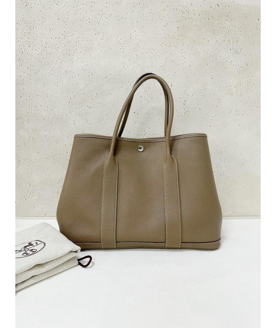 HERMES Серая кожаная сумка тоут, фото 7