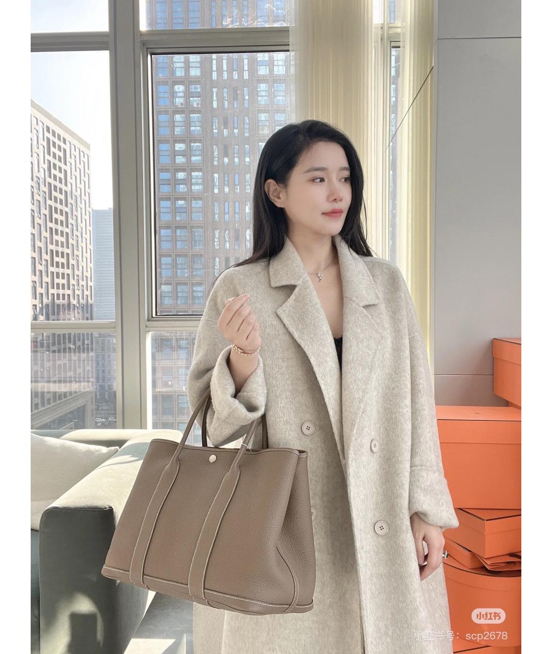 HERMES Серая кожаная сумка тоут, фото 5