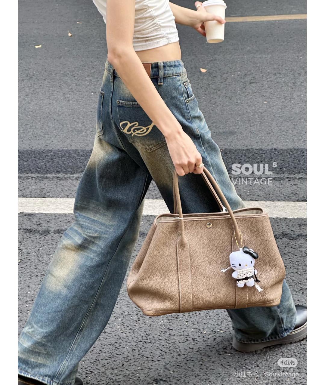 HERMES Серая кожаная сумка тоут, фото 6