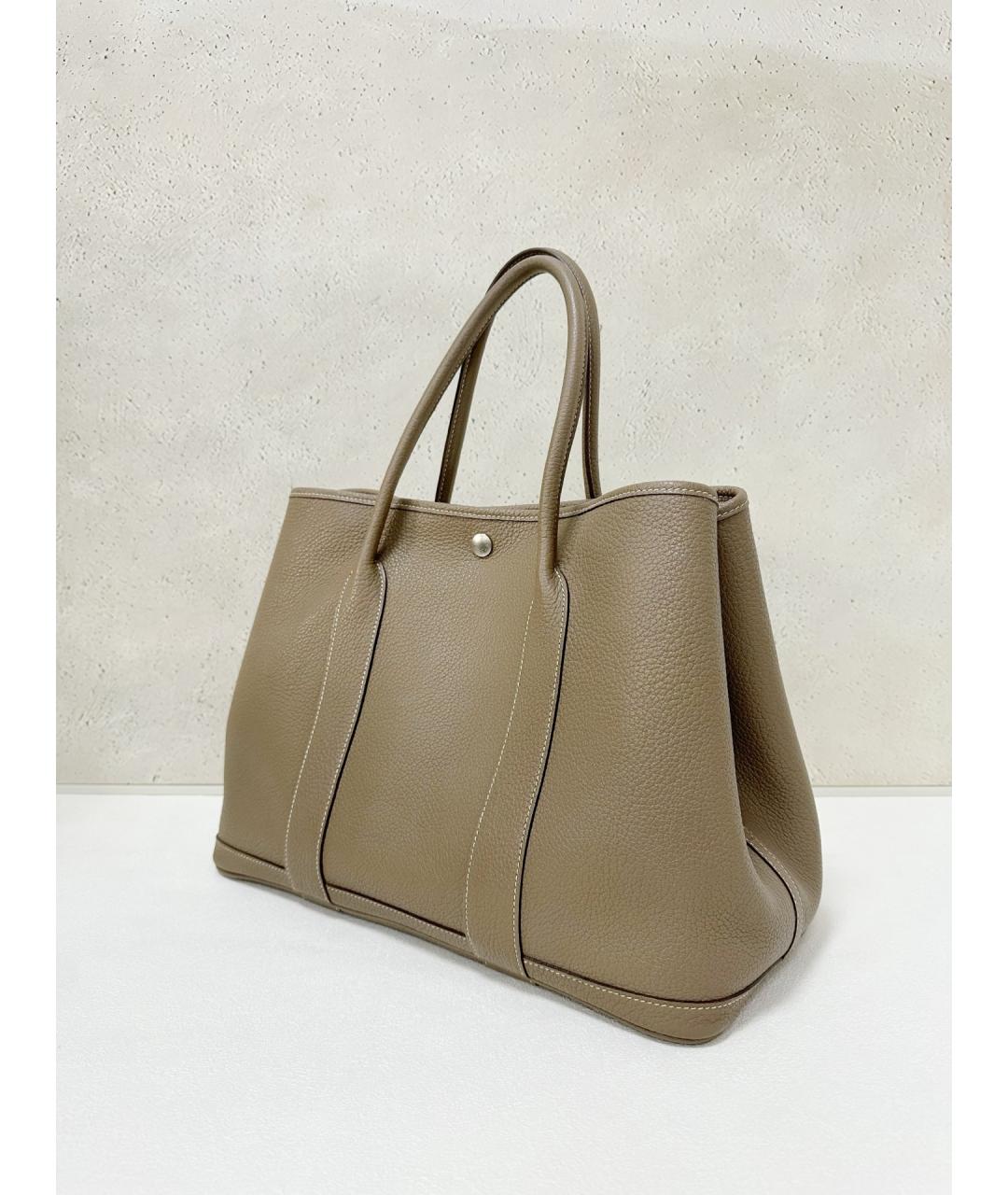 HERMES Серая кожаная сумка тоут, фото 4