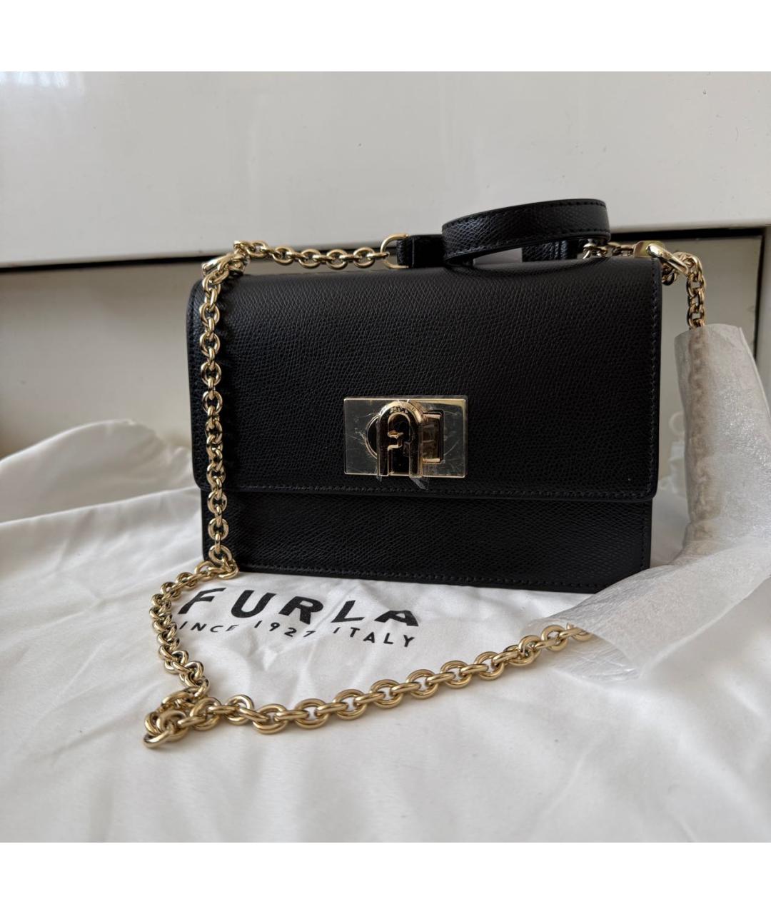 FURLA Черная кожаная сумка через плечо, фото 5