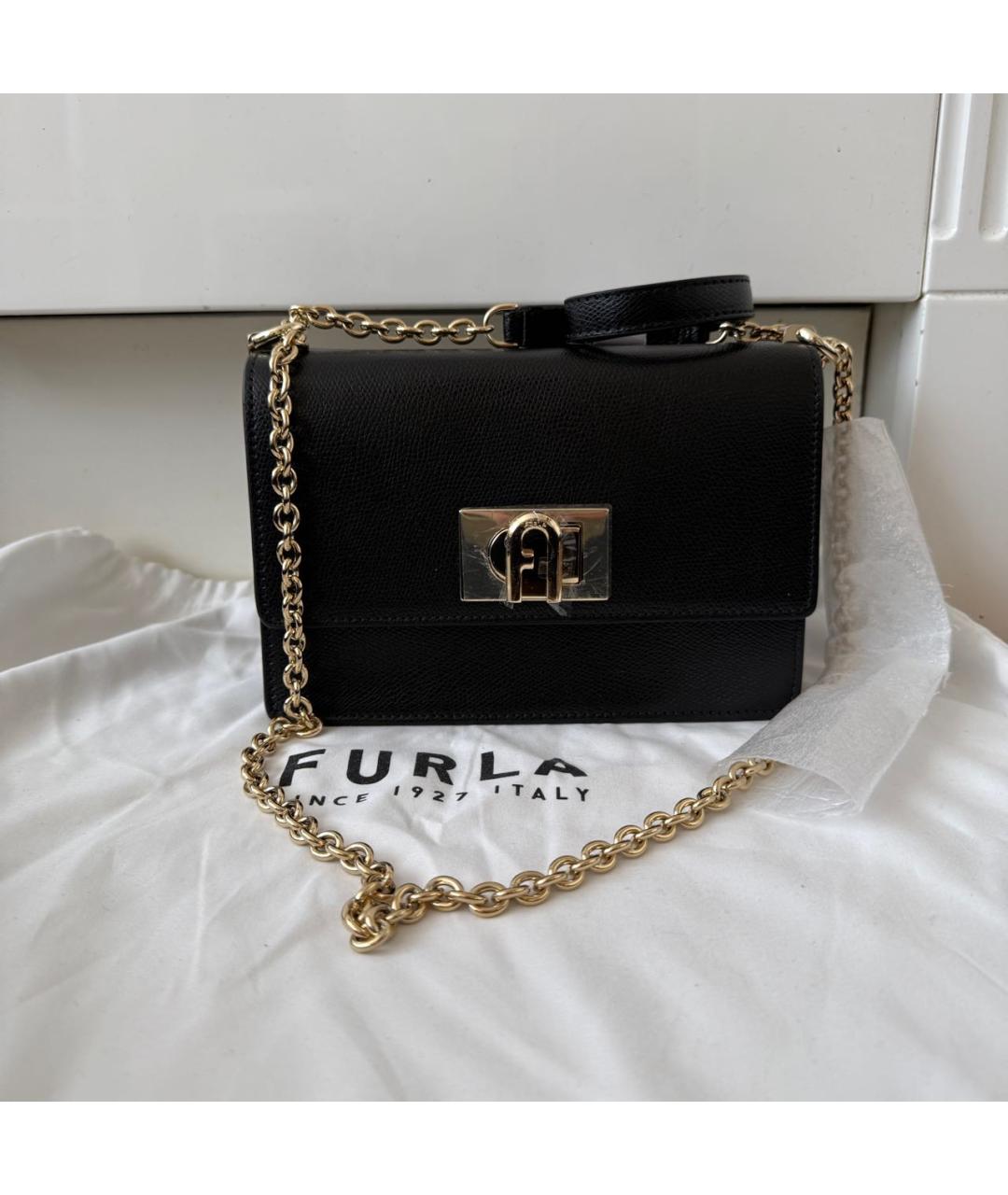 FURLA Черная кожаная сумка через плечо, фото 7