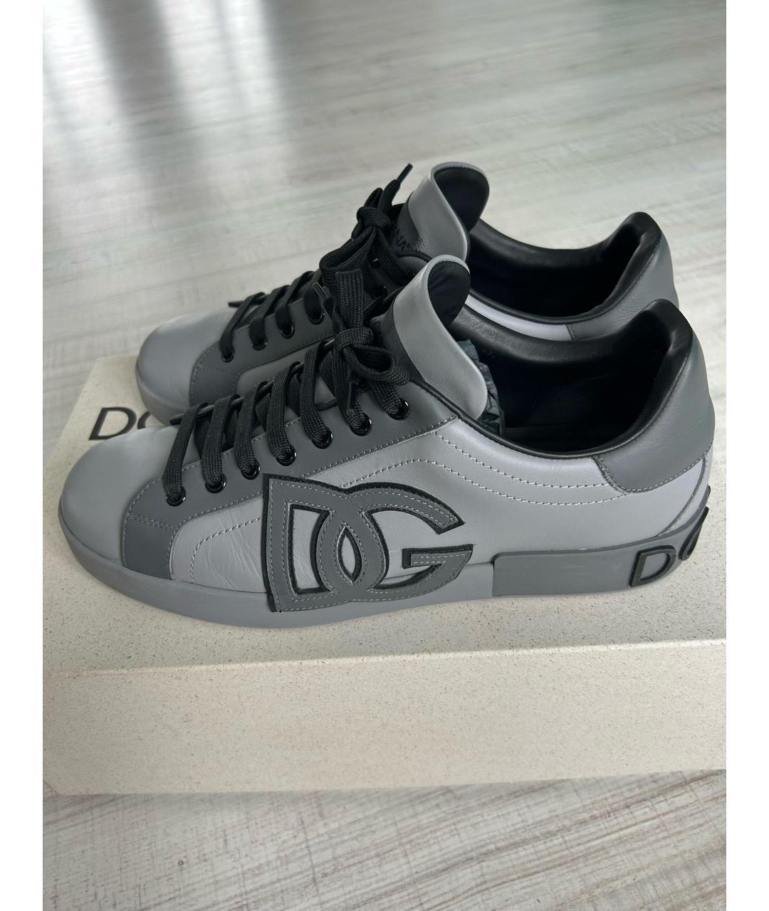DOLCE&GABBANA Серые кожаные низкие кроссовки / кеды, фото 9