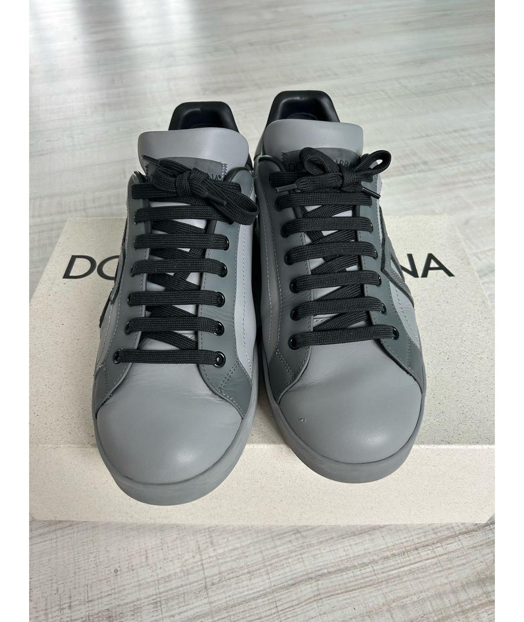 DOLCE&GABBANA Серые кожаные низкие кроссовки / кеды, фото 5