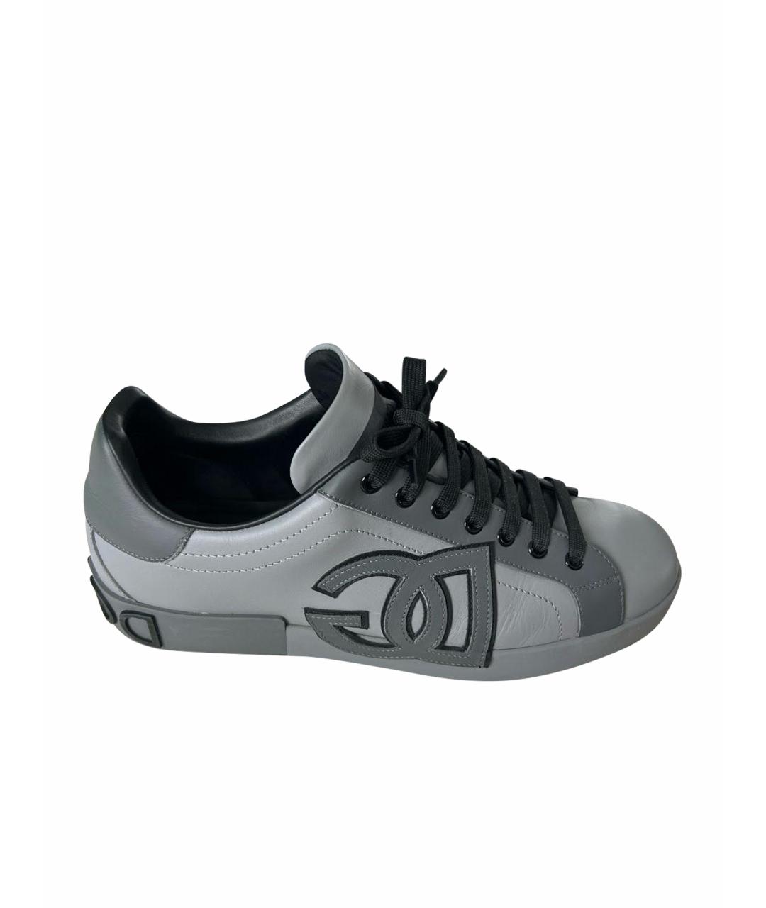 DOLCE&GABBANA Серые кожаные низкие кроссовки / кеды, фото 1