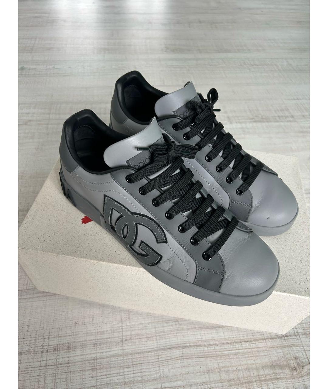 DOLCE&GABBANA Серые кожаные низкие кроссовки / кеды, фото 4