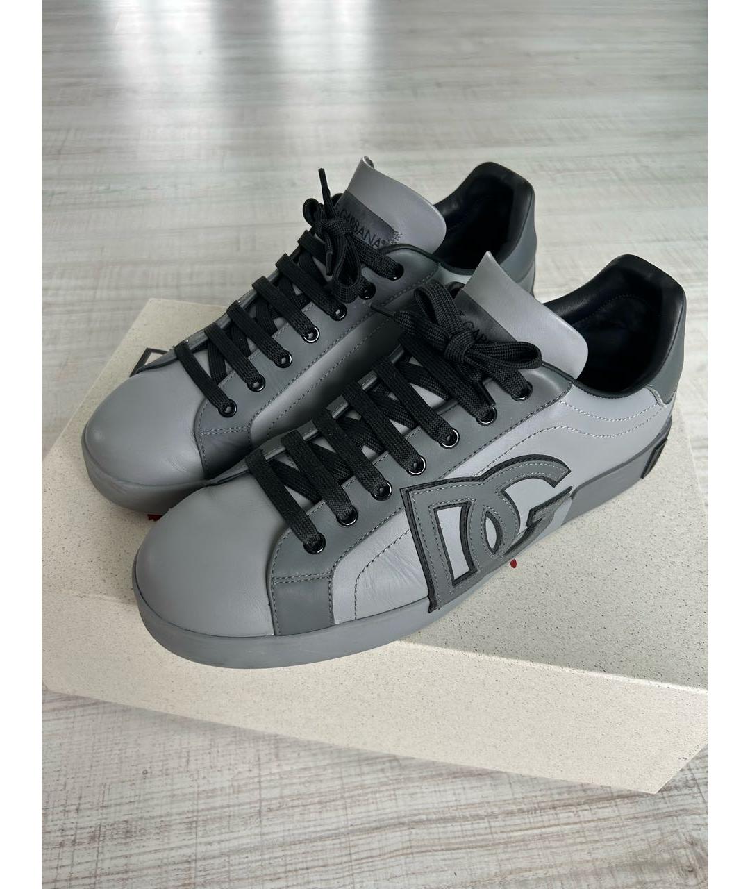 DOLCE&GABBANA Серые кожаные низкие кроссовки / кеды, фото 3