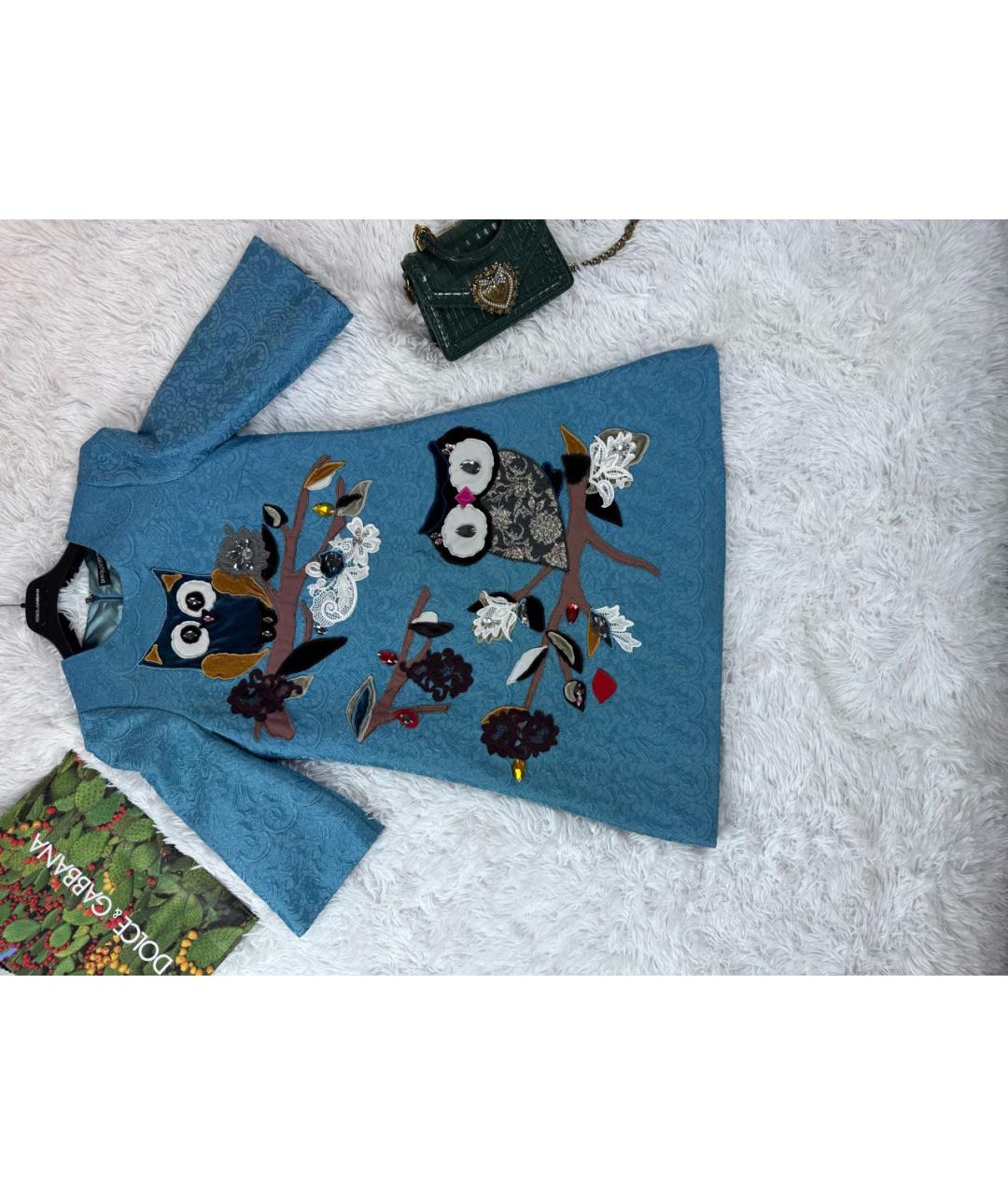 DOLCE&GABBANA Голубое вискозное коктейльное платье, фото 9