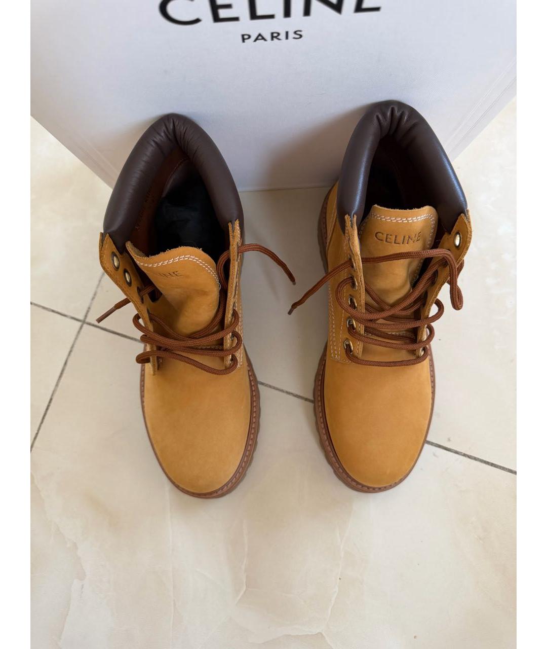 CELINE Оранжевое нубуковые ботинки, фото 2