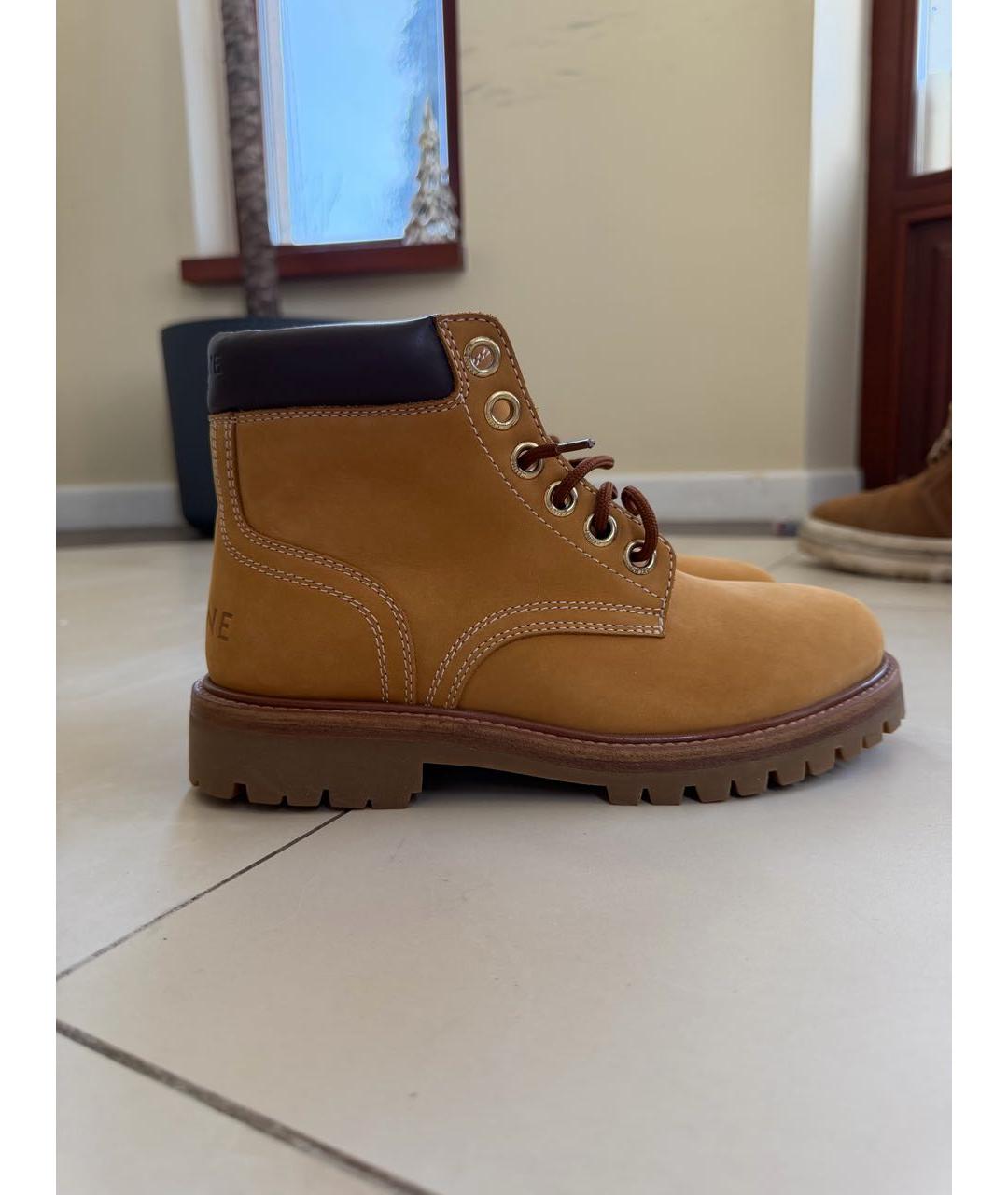 CELINE Оранжевое нубуковые ботинки, фото 9