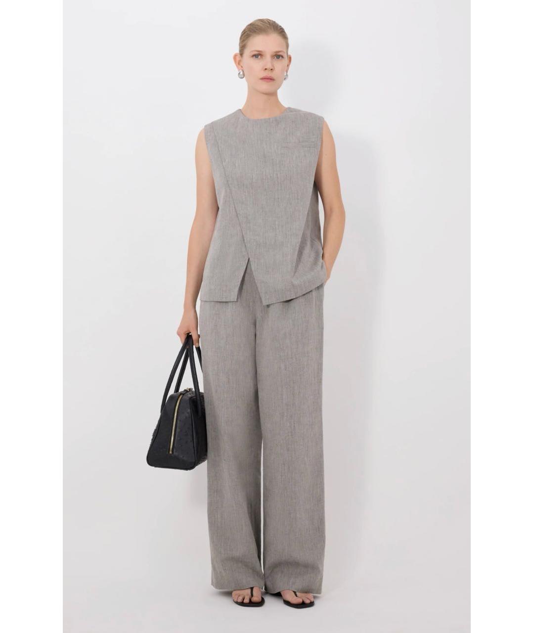 LOULOU DE SAISON Серые льняные брюки широкие, фото 5