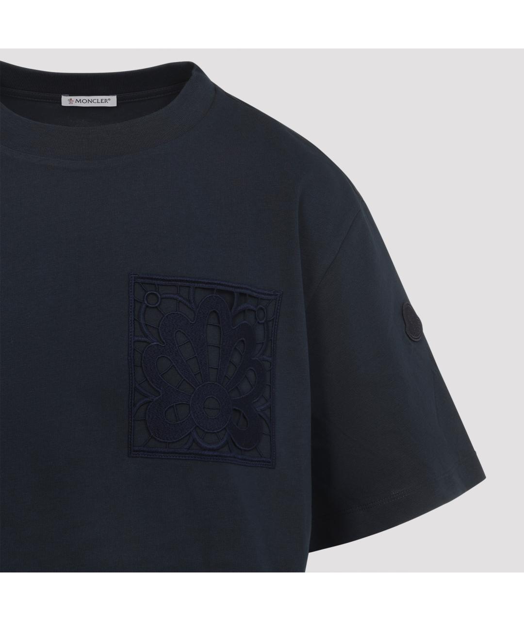 MONCLER Темно-синяя хлопковая футболка, фото 4