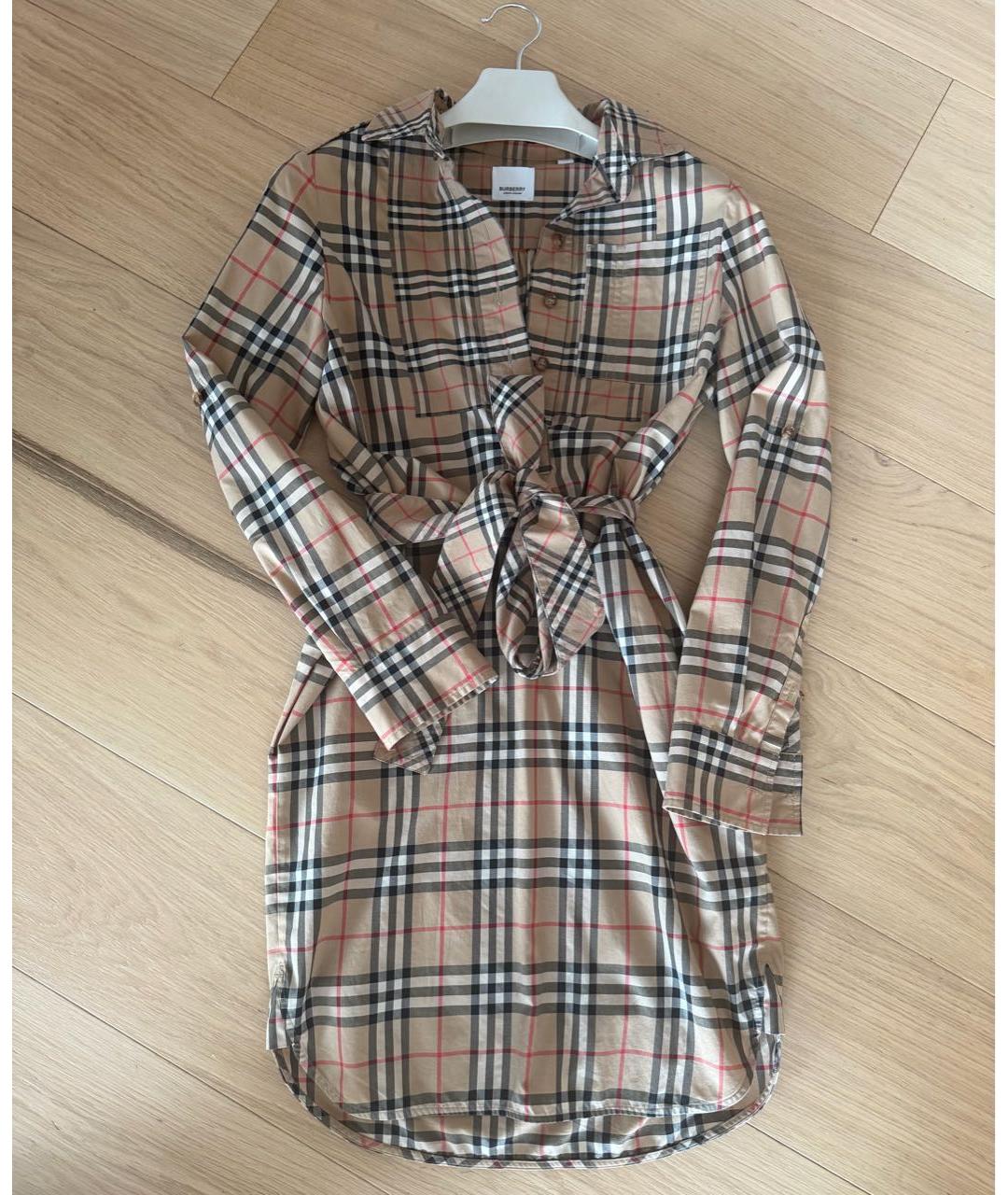 BURBERRY Коричневое хлопковое повседневное платье, фото 3