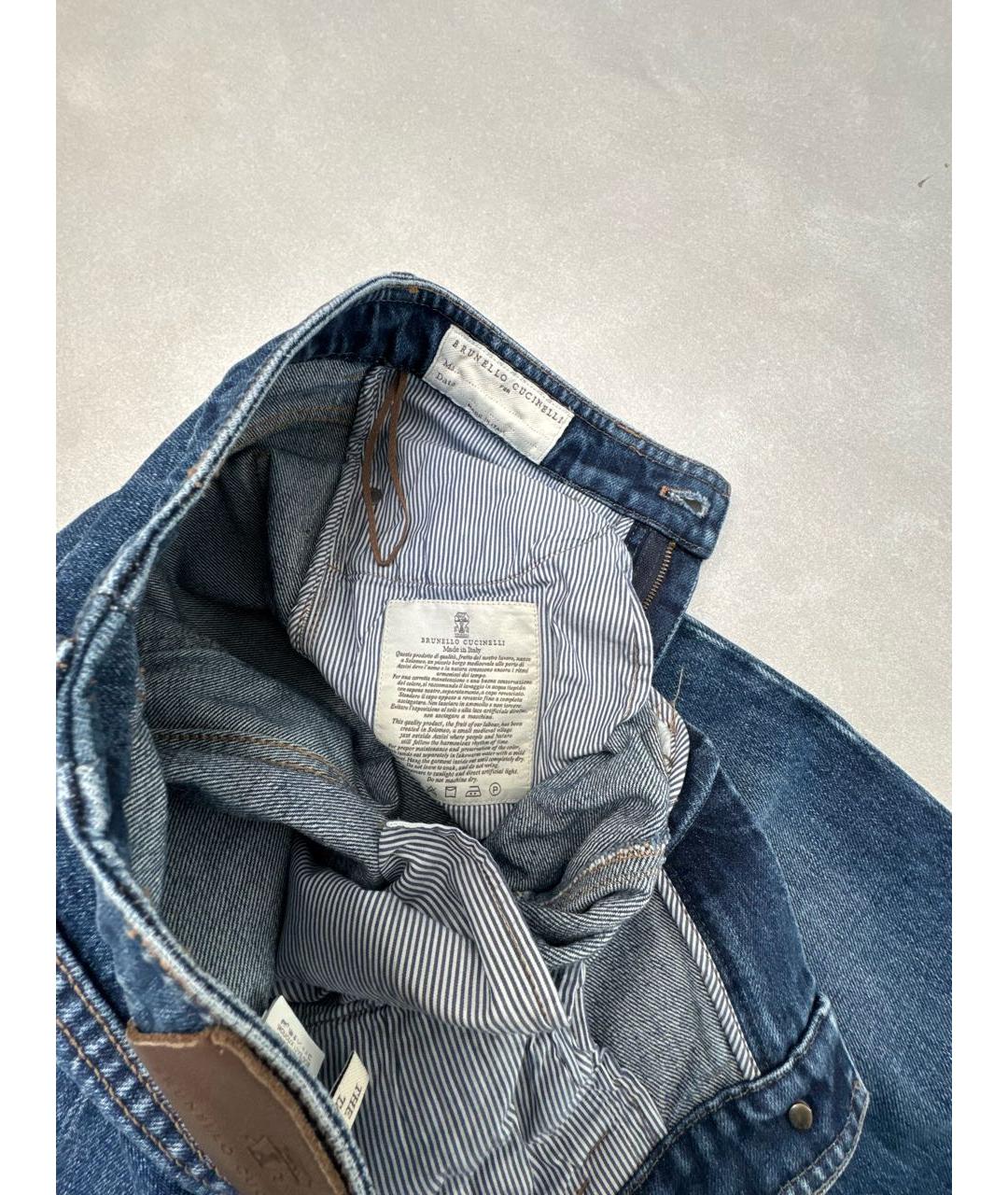 BRUNELLO CUCINELLI Темно-синие хлопковые прямые джинсы, фото 7