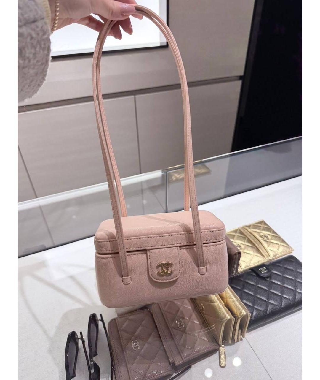 CHANEL Розовая кожаная сумка с короткими ручками, фото 5