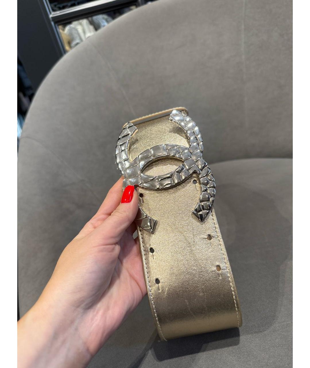 CHANEL Золотой кожаный ремень, фото 4