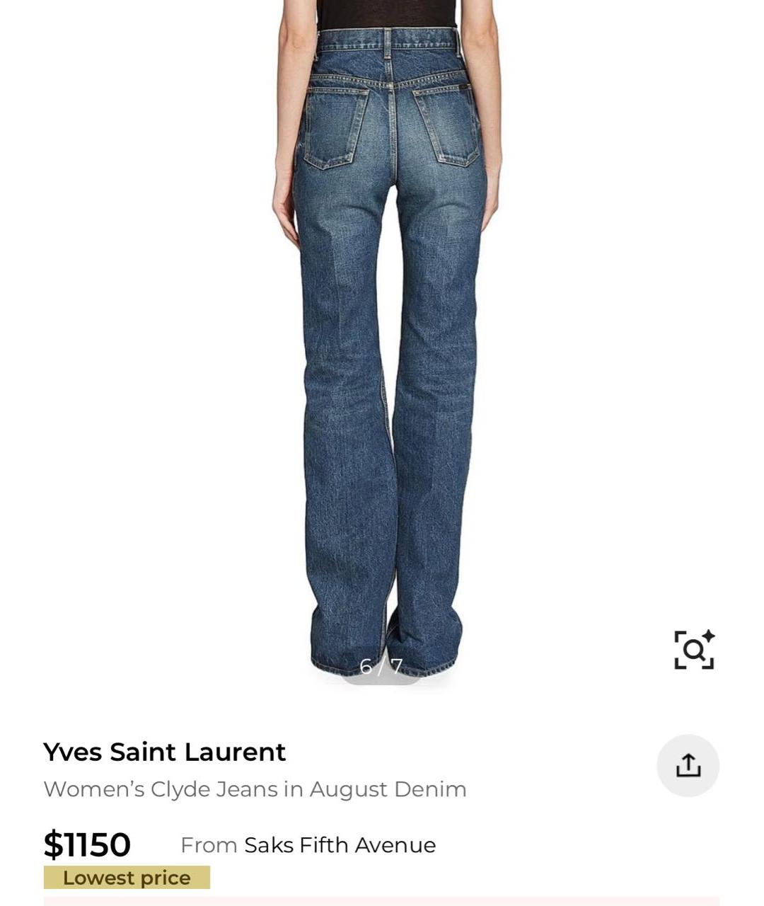SAINT LAURENT Голубые хлопковые прямые джинсы, фото 5