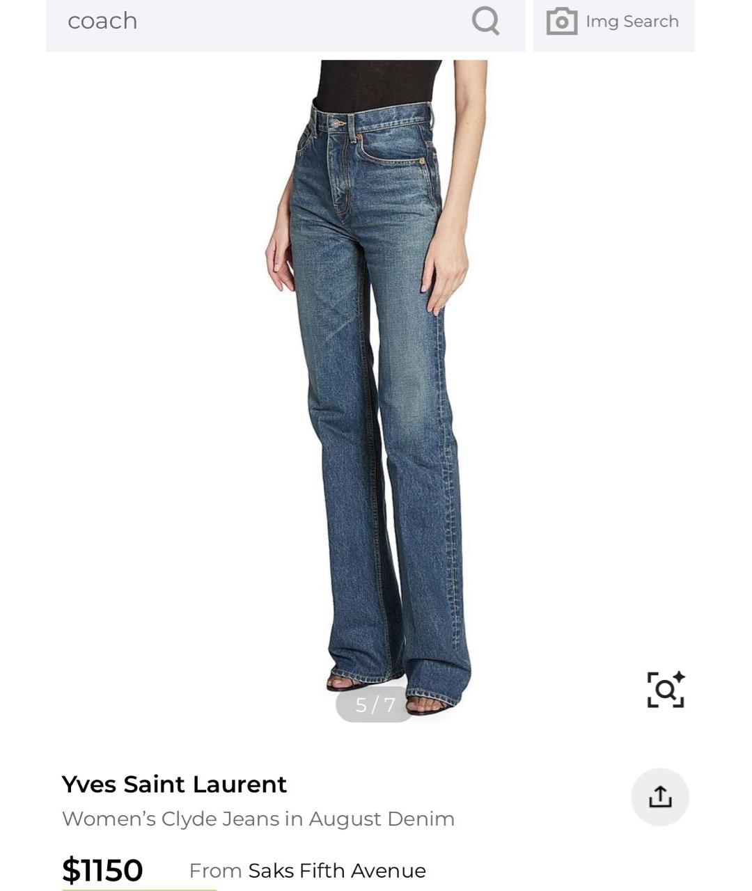 SAINT LAURENT Голубые хлопковые прямые джинсы, фото 4