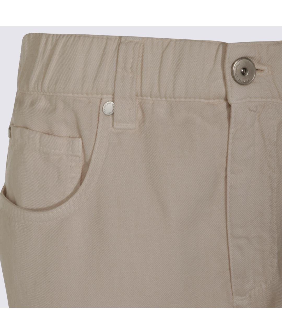 BRUNELLO CUCINELLI Бежевые хлопко-леновые прямые джинсы, фото 3