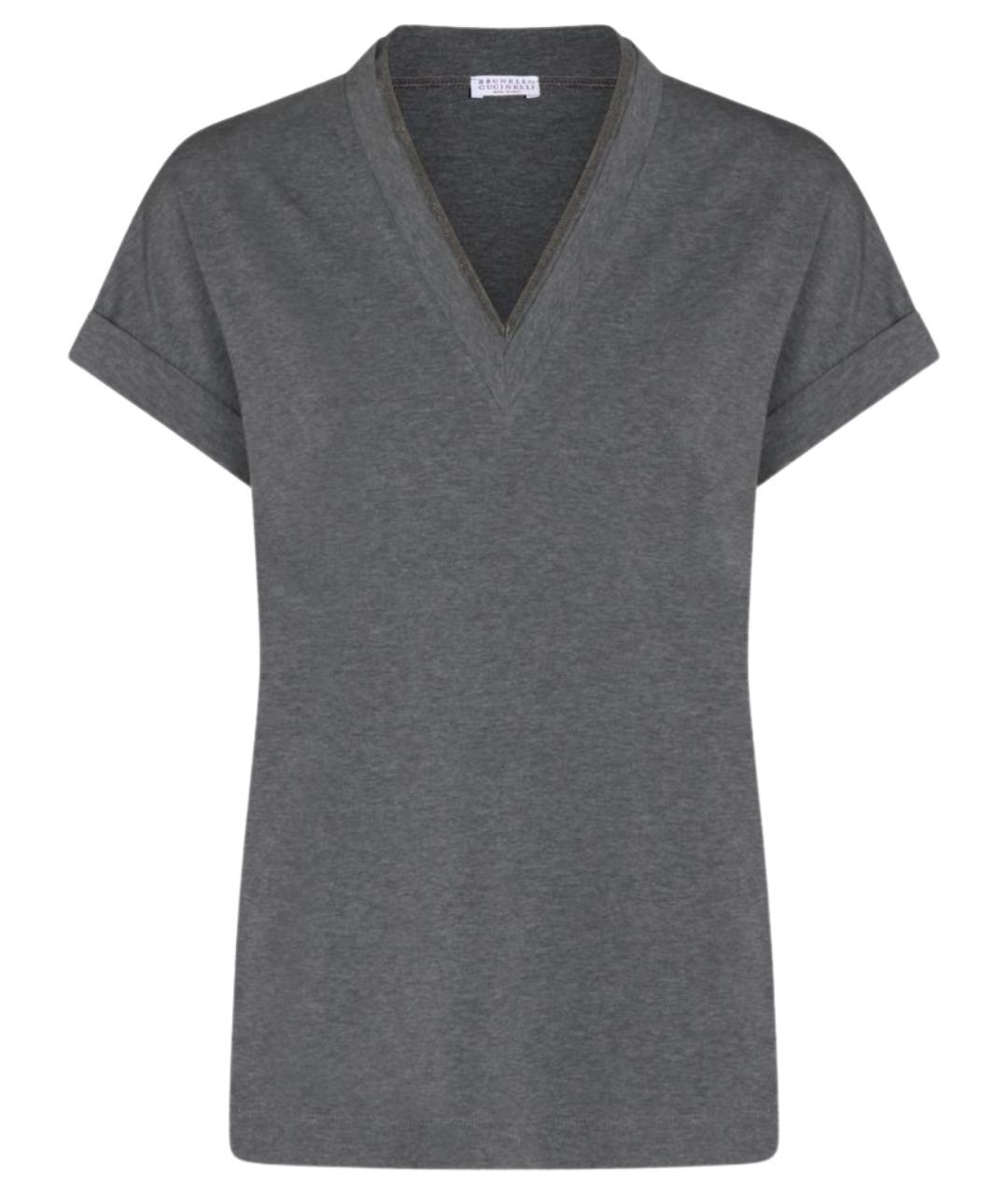 BRUNELLO CUCINELLI Серая хлопко-эластановая футболка, фото 1