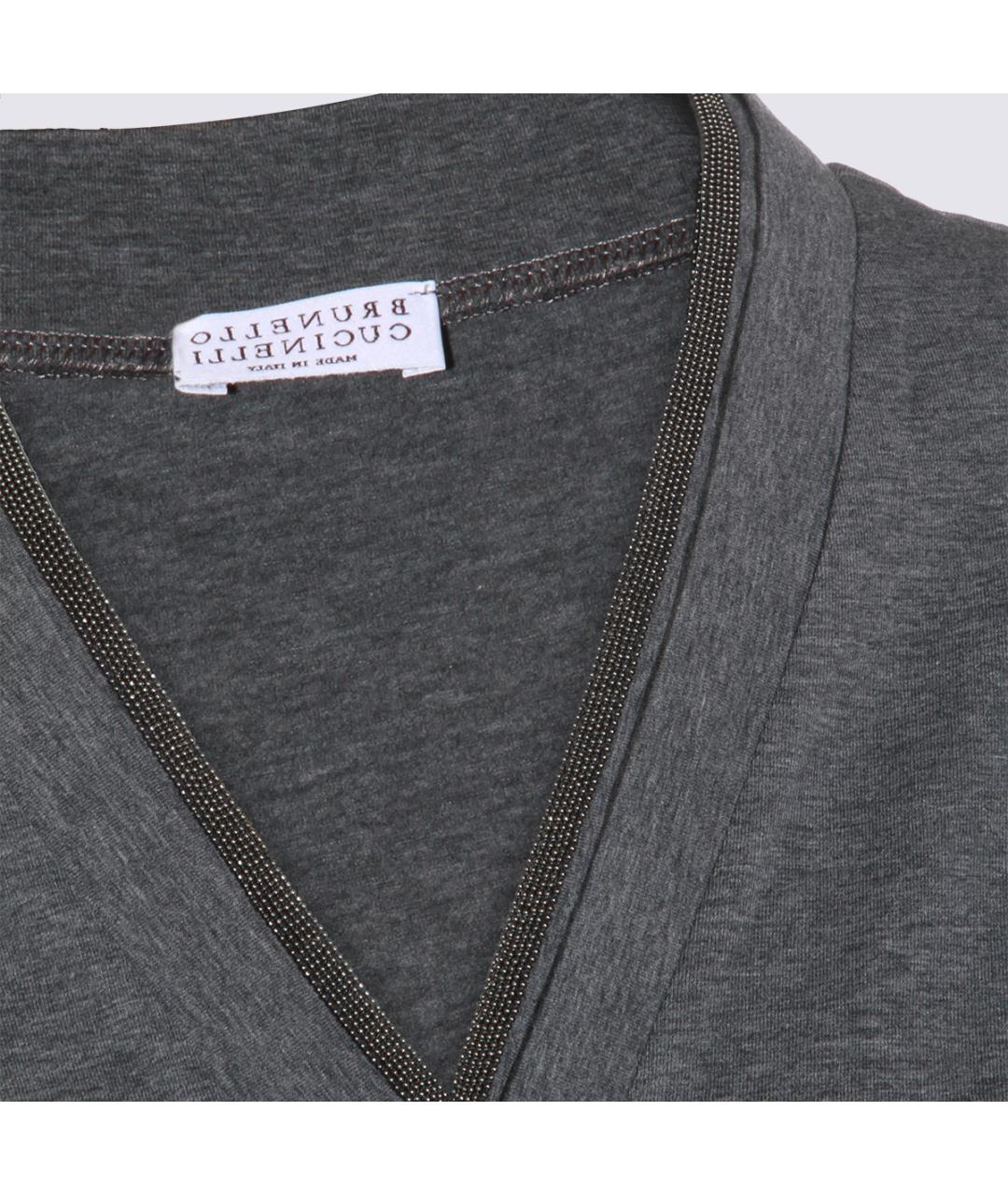 BRUNELLO CUCINELLI Серая хлопко-эластановая футболка, фото 3