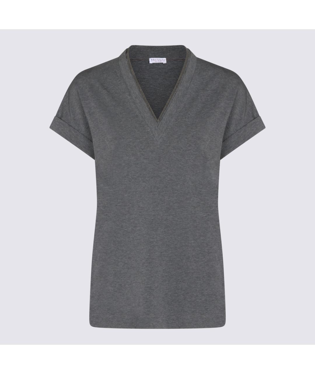 BRUNELLO CUCINELLI Серая хлопко-эластановая футболка, фото 5