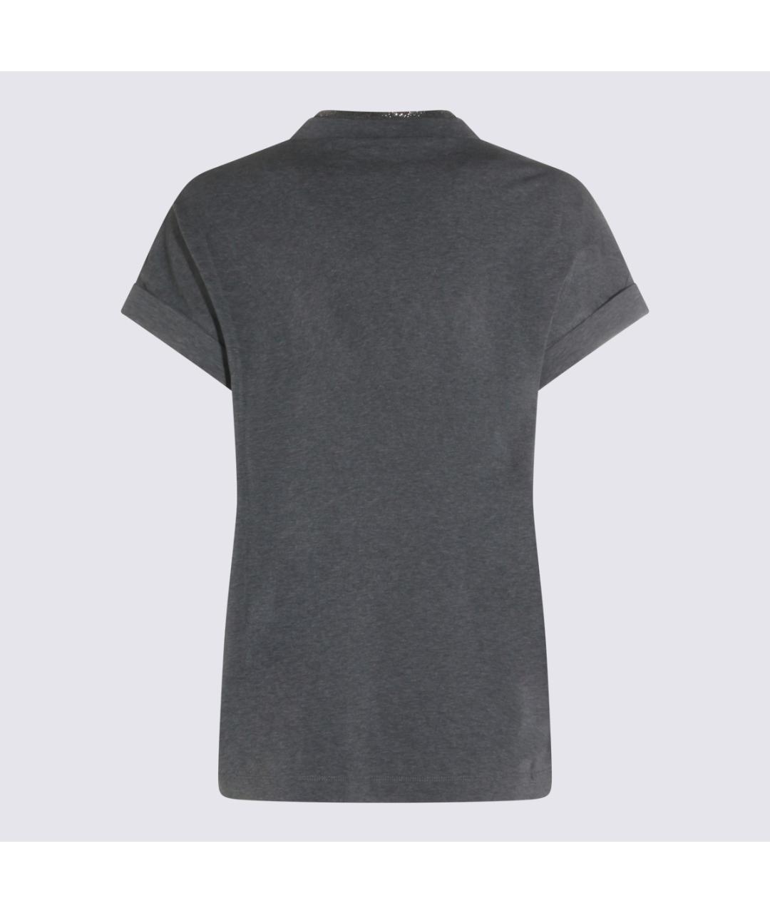 BRUNELLO CUCINELLI Серая хлопко-эластановая футболка, фото 2