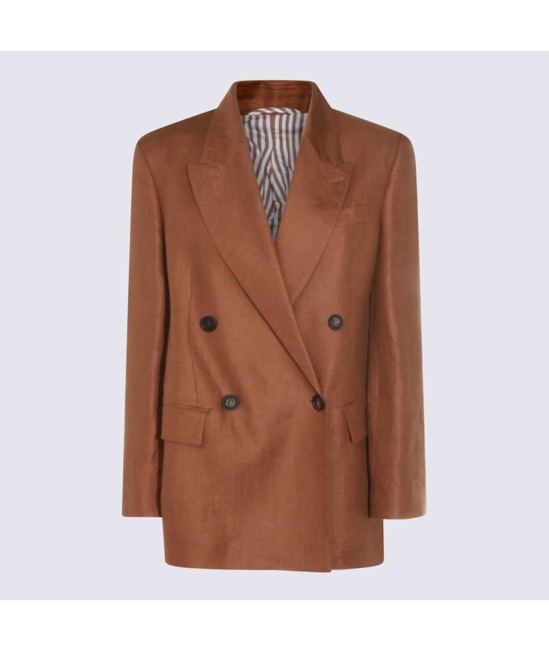 BRUNELLO CUCINELLI Коричневый льняной жакет/пиджак, фото 5