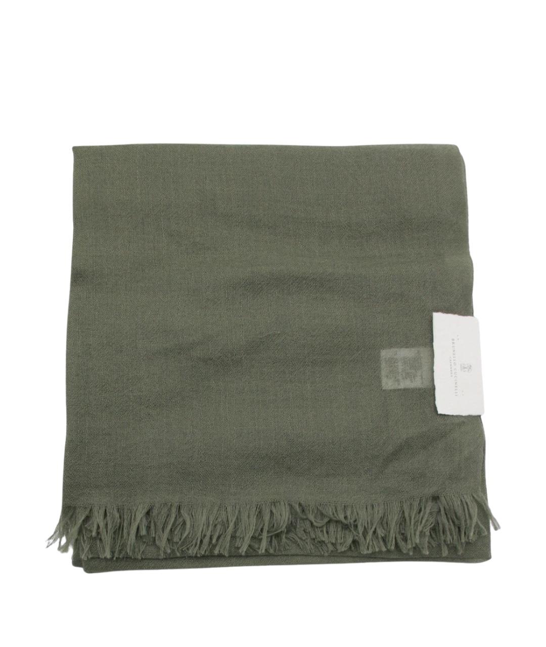BRUNELLO CUCINELLI Зеленый льняной шарф, фото 1