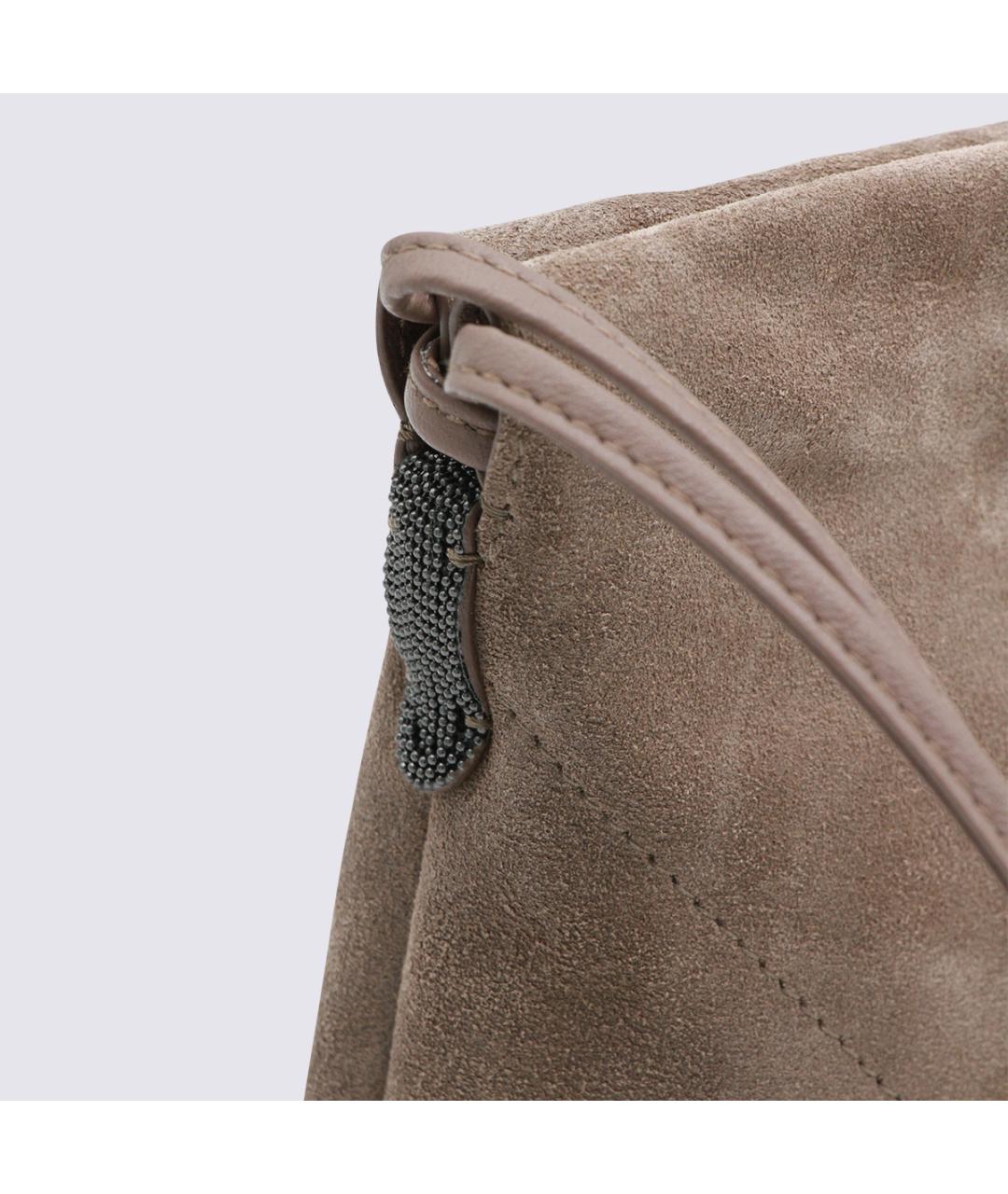 BRUNELLO CUCINELLI Бежевая замшевая сумка через плечо, фото 4