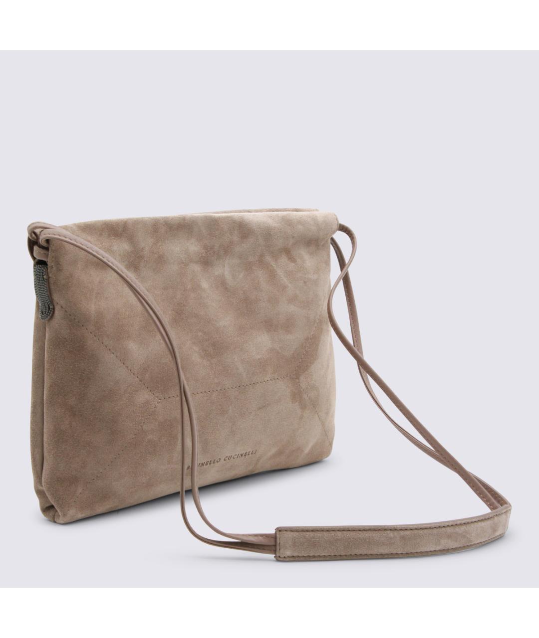 BRUNELLO CUCINELLI Бежевая замшевая сумка через плечо, фото 2