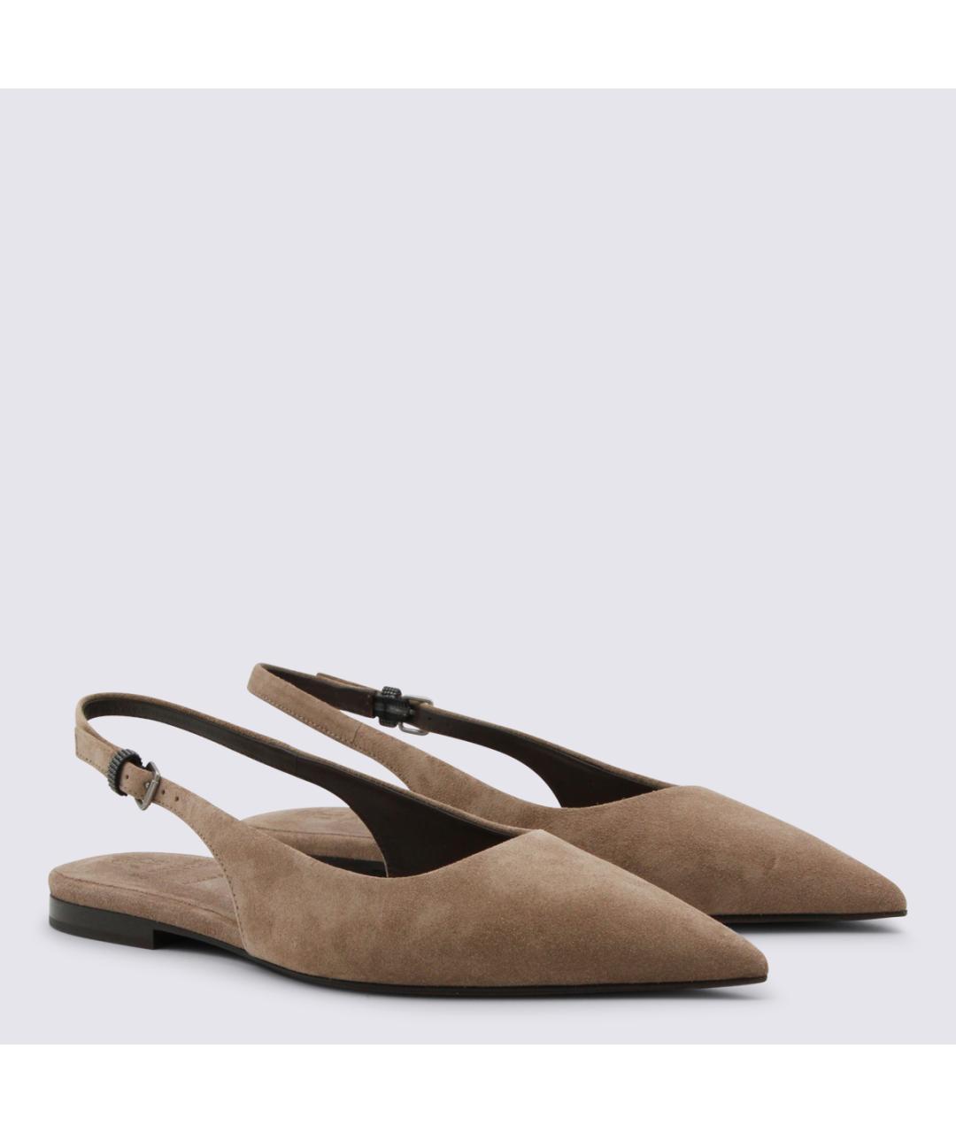 BRUNELLO CUCINELLI Бежевые замшевые балетки, фото 2