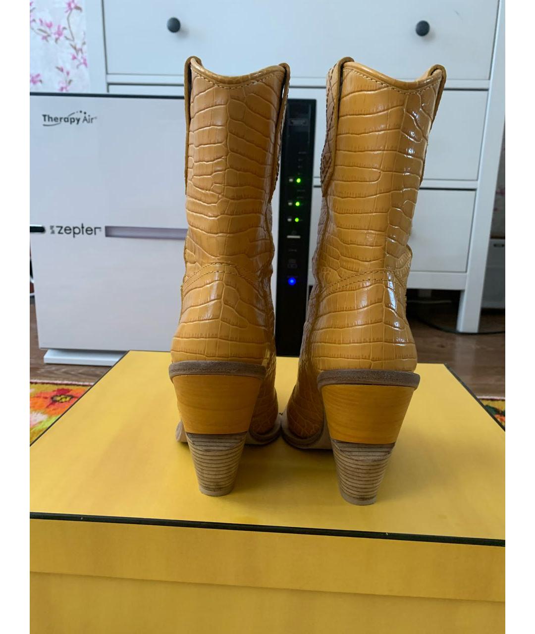 FENDI Желтые кожаные сапоги, фото 5