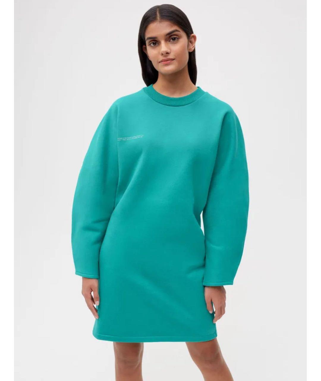 THE PANGAIA Бирюзовое хлопковое повседневное платье, фото 6