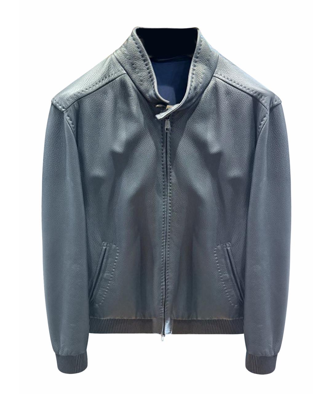 BRIONI Темно-синяя кожаная куртка, фото 1