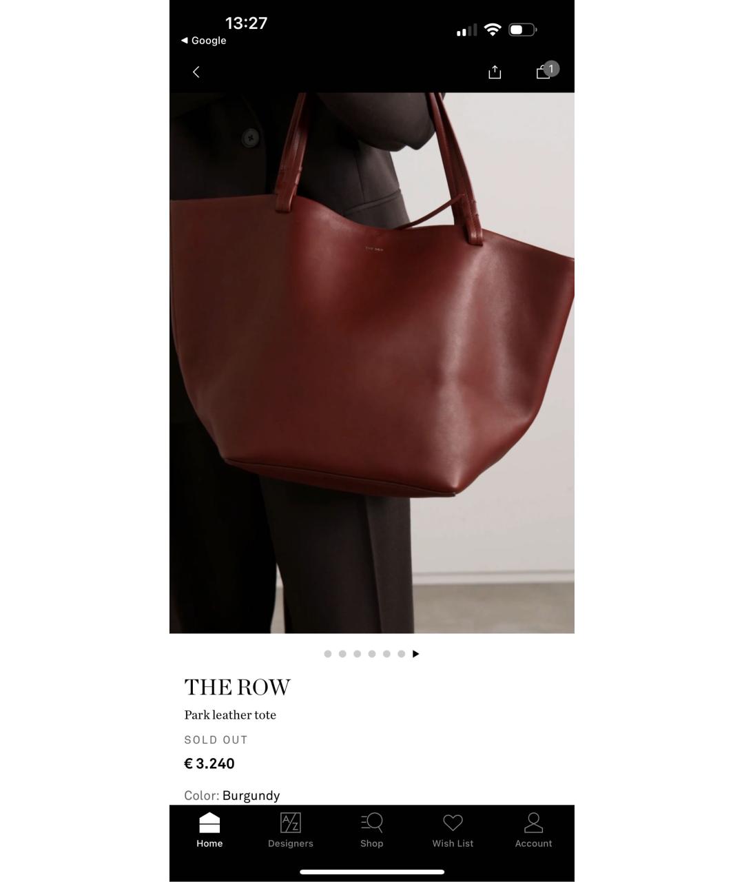 THE ROW Бордовая кожаная сумка тоут, фото 6