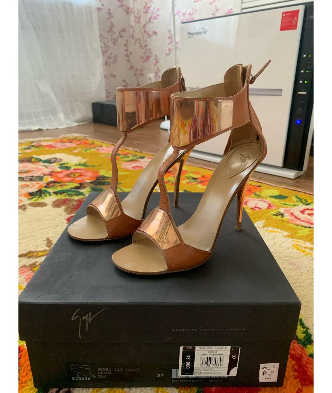 GIUSEPPE ZANOTTI DESIGN Бежевые кожаные босоножки, фото 2