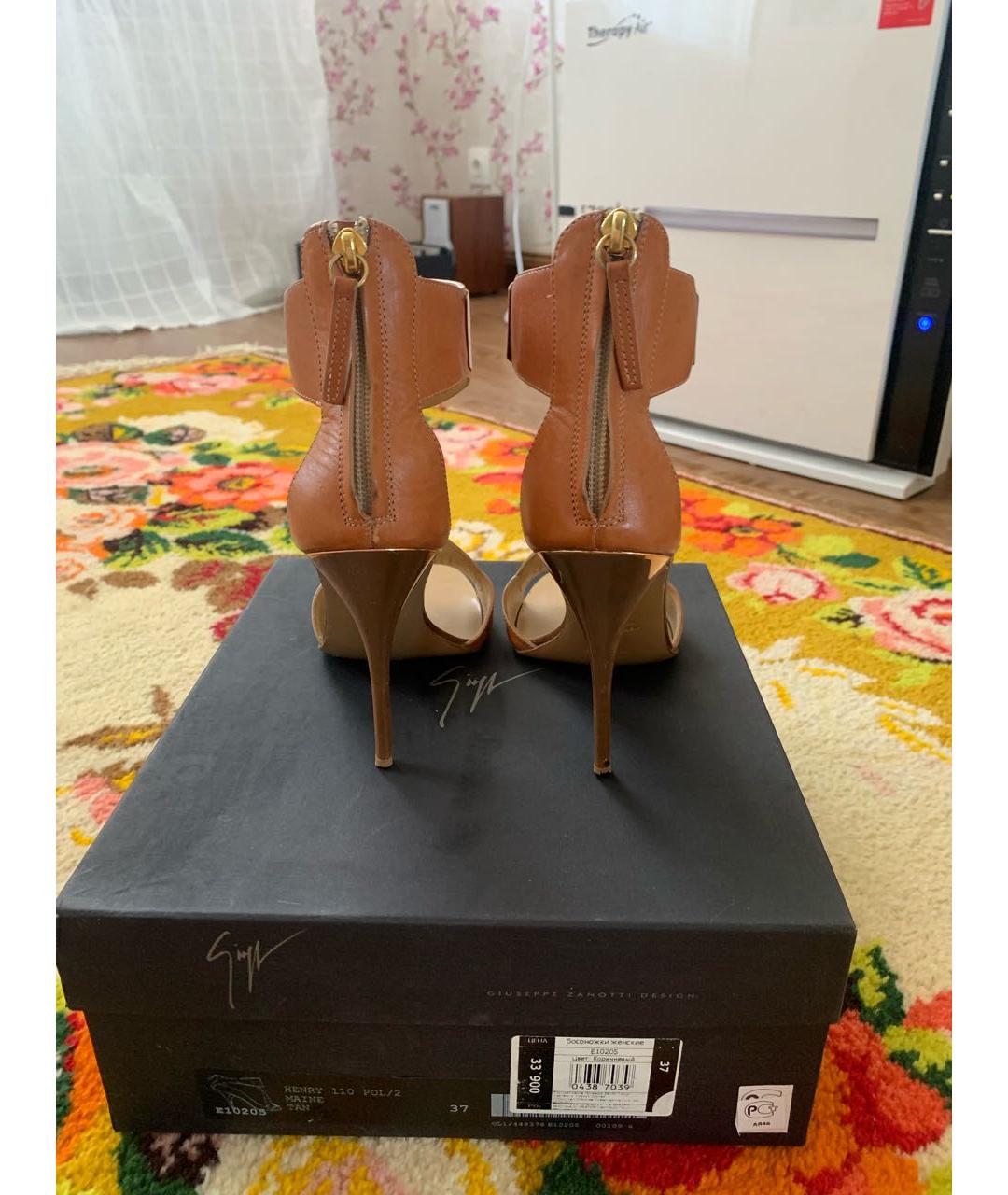 GIUSEPPE ZANOTTI DESIGN Бежевые кожаные босоножки, фото 3