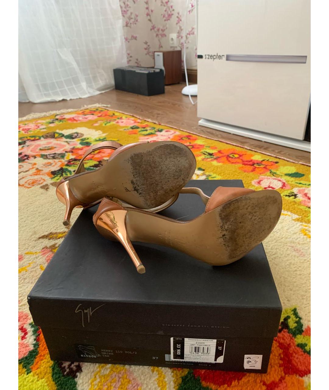 GIUSEPPE ZANOTTI DESIGN Бежевые кожаные босоножки, фото 4