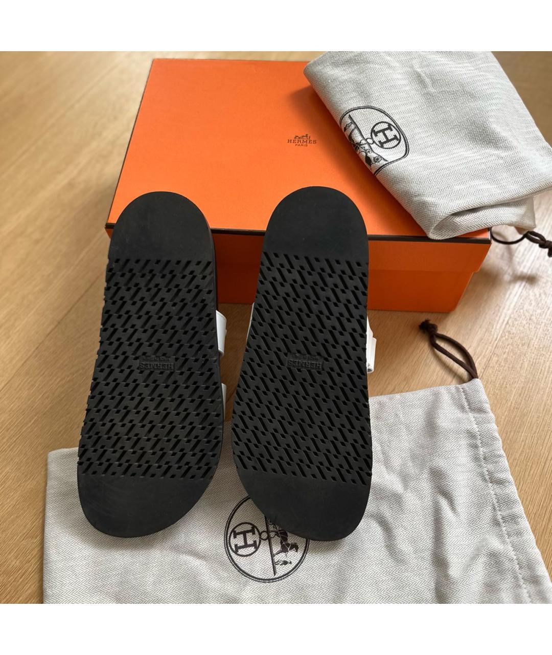 HERMES Белые кожаные шлепанцы, фото 3