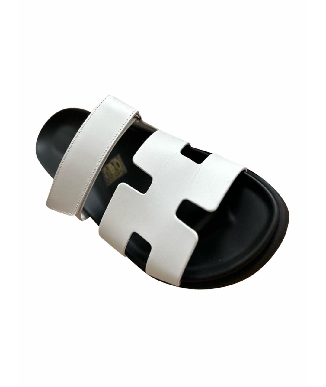 HERMES Белые кожаные шлепанцы, фото 1