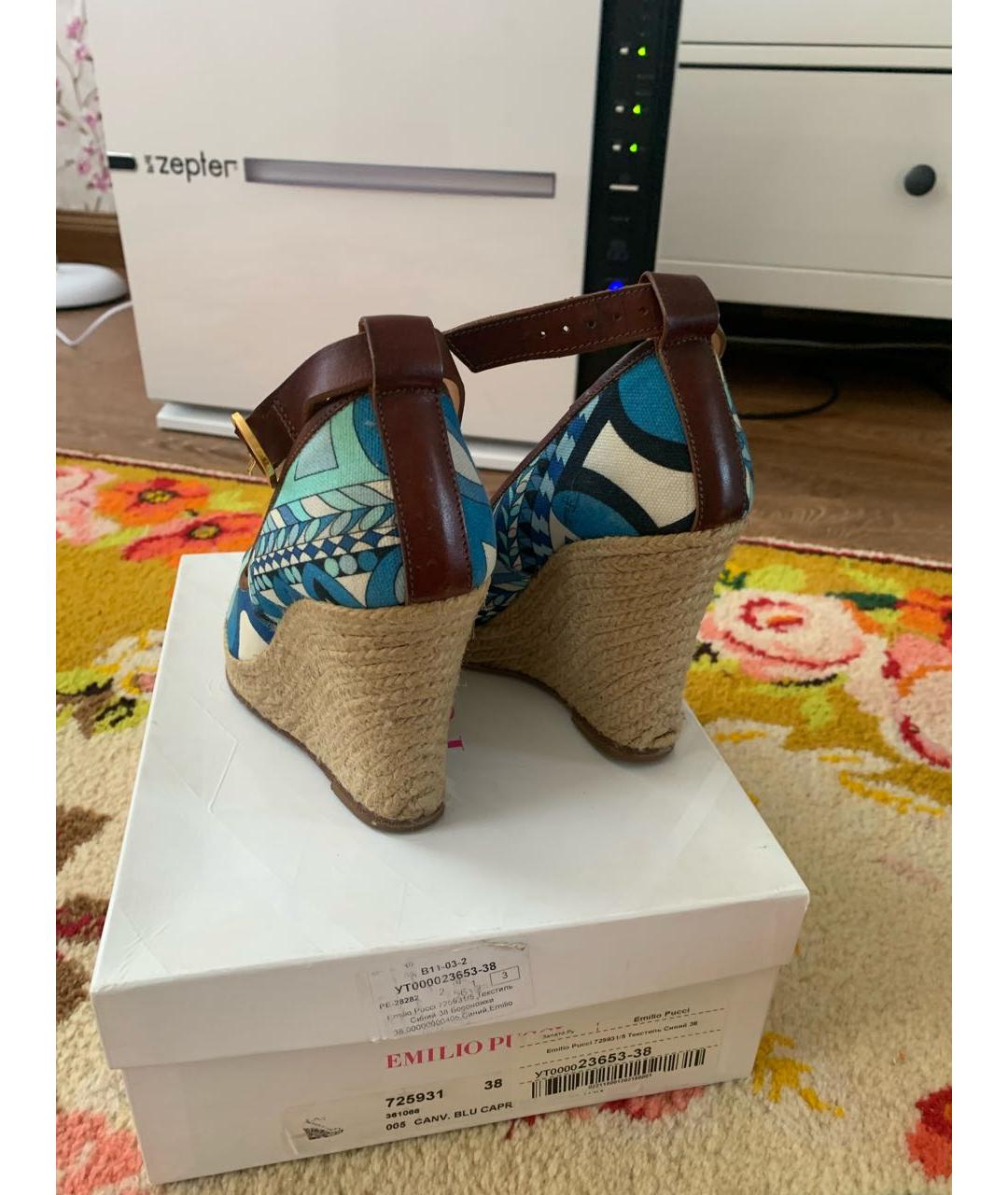 EMILIO PUCCI Бирюзовые текстильные эспадрильи, фото 3