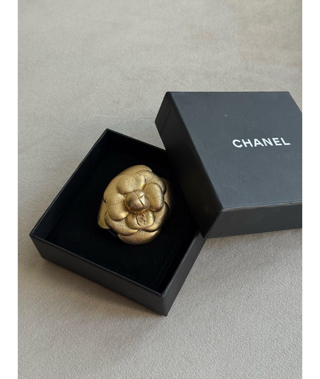 CHANEL Золотая кожаная булавка / брошь, фото 2