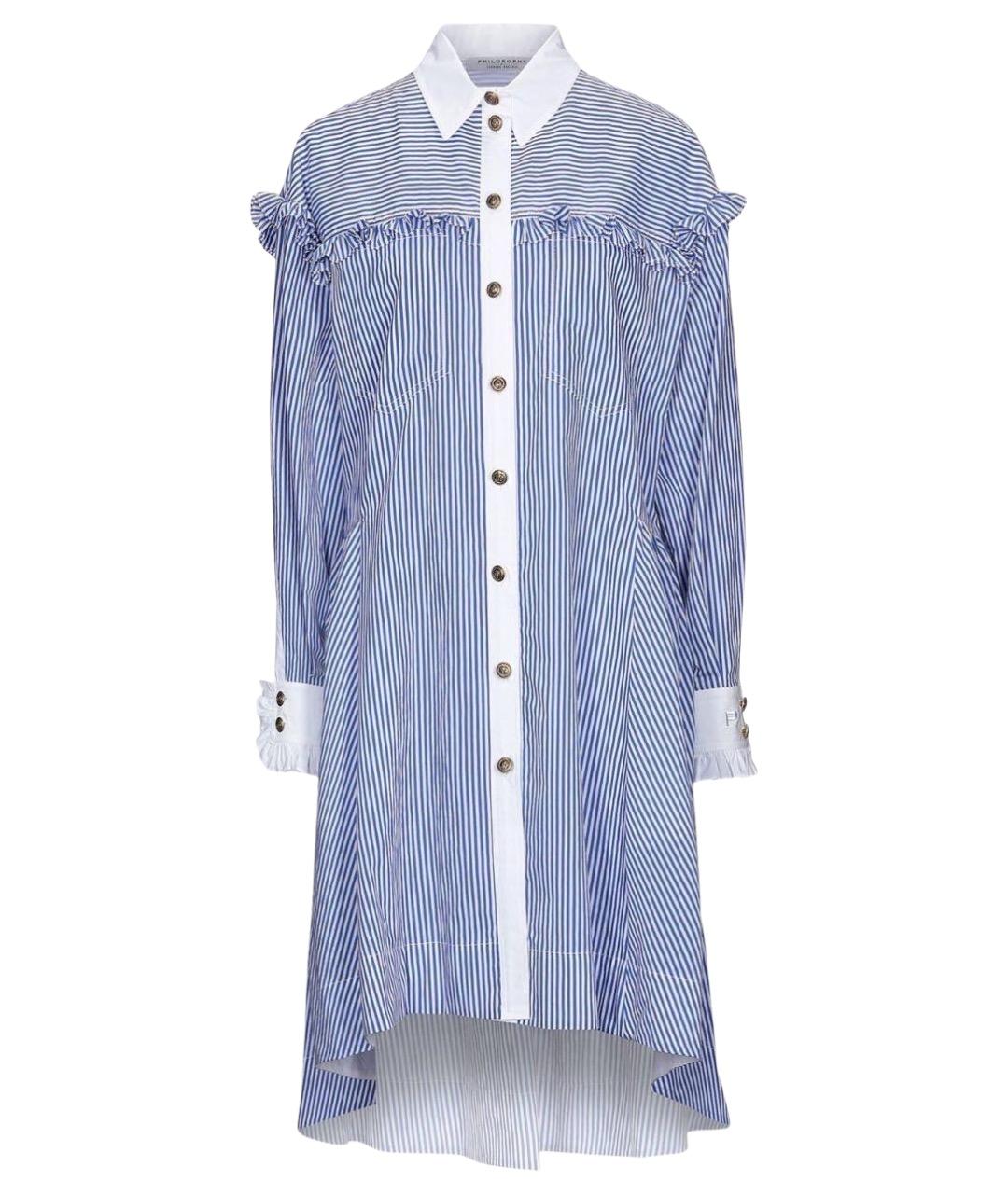 PHILOSOPHY DI LORENZO SERAFINI Голубое хлопковое повседневное платье, фото 1