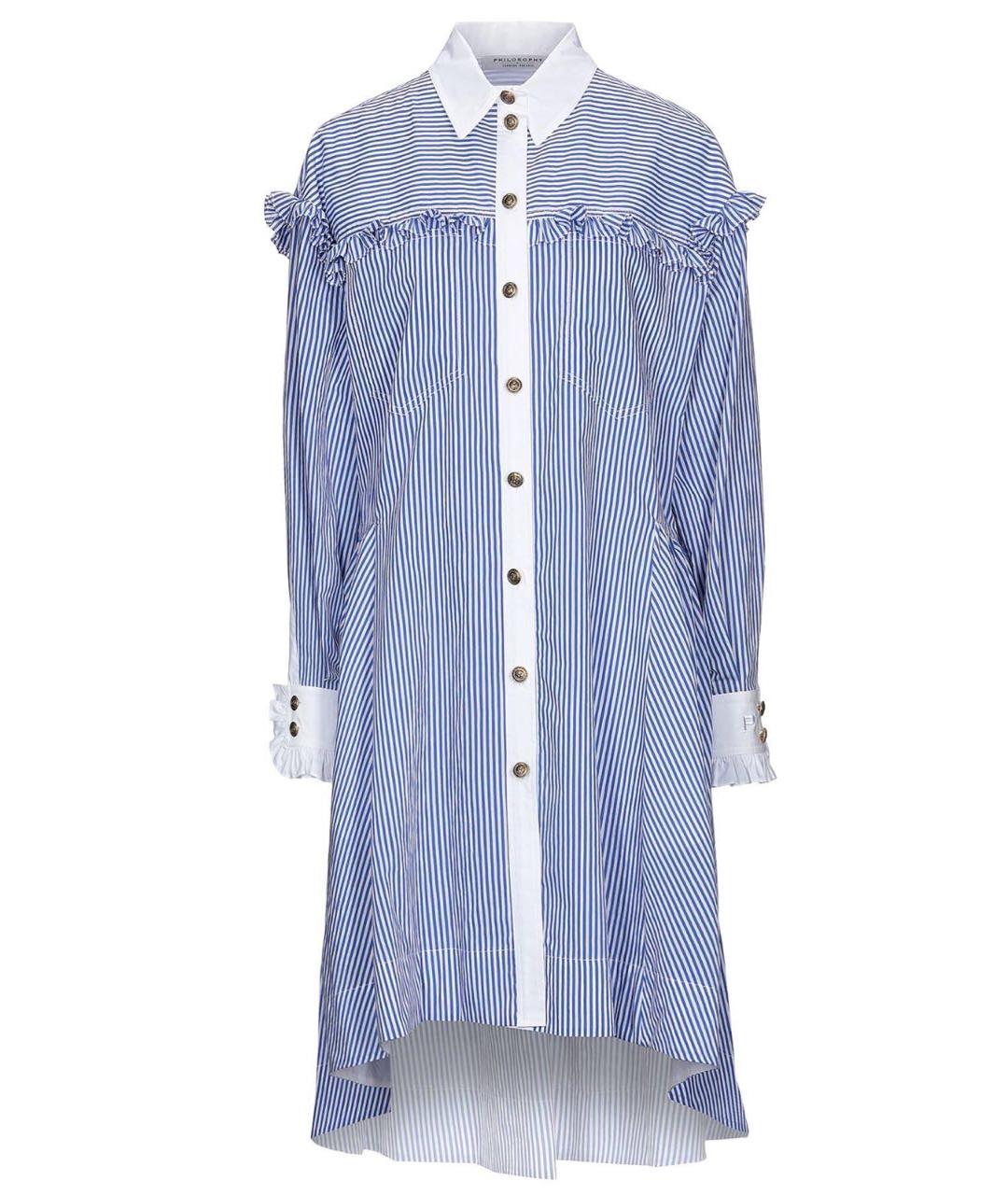 PHILOSOPHY DI LORENZO SERAFINI Голубое хлопковое повседневное платье, фото 9