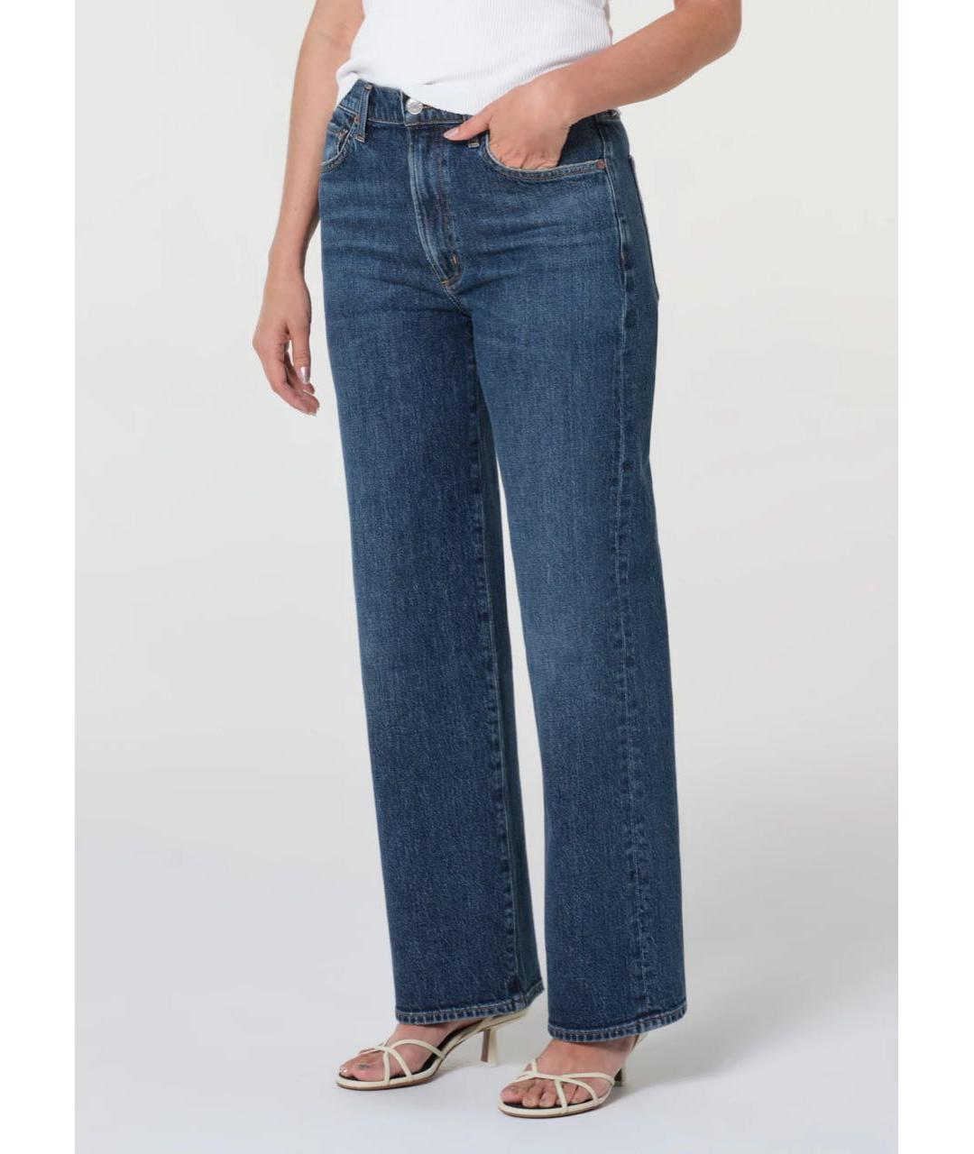 AGOLDE Темно-синие хлопко-эластановые прямые джинсы, фото 3