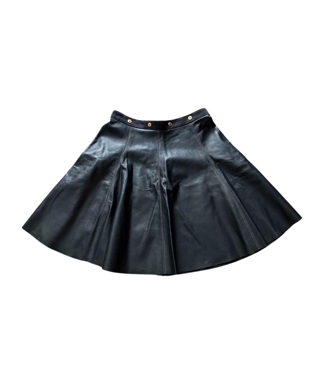 VERSACE Черная кожаная юбка миди, фото 1