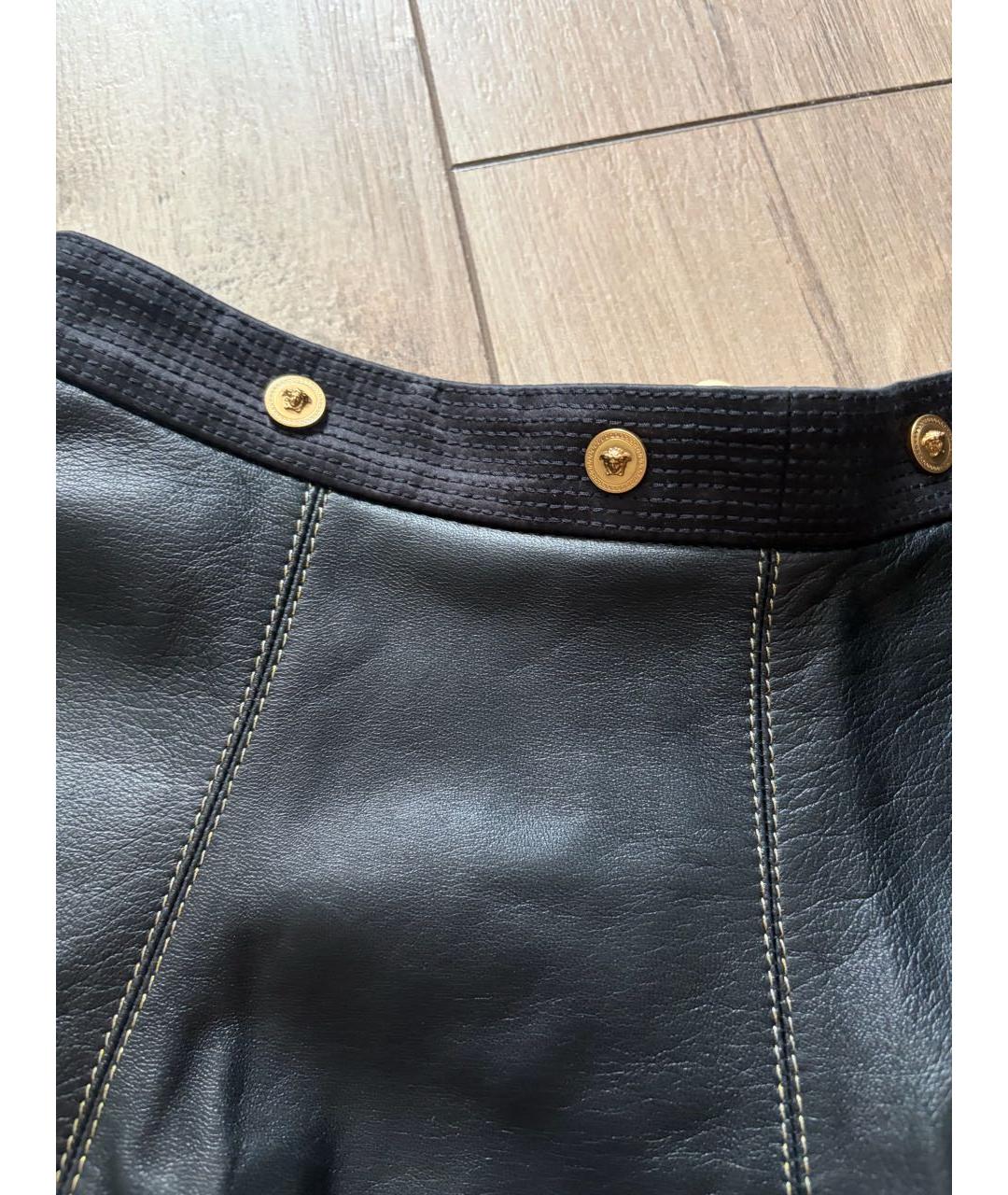 VERSACE Черная кожаная юбка миди, фото 3