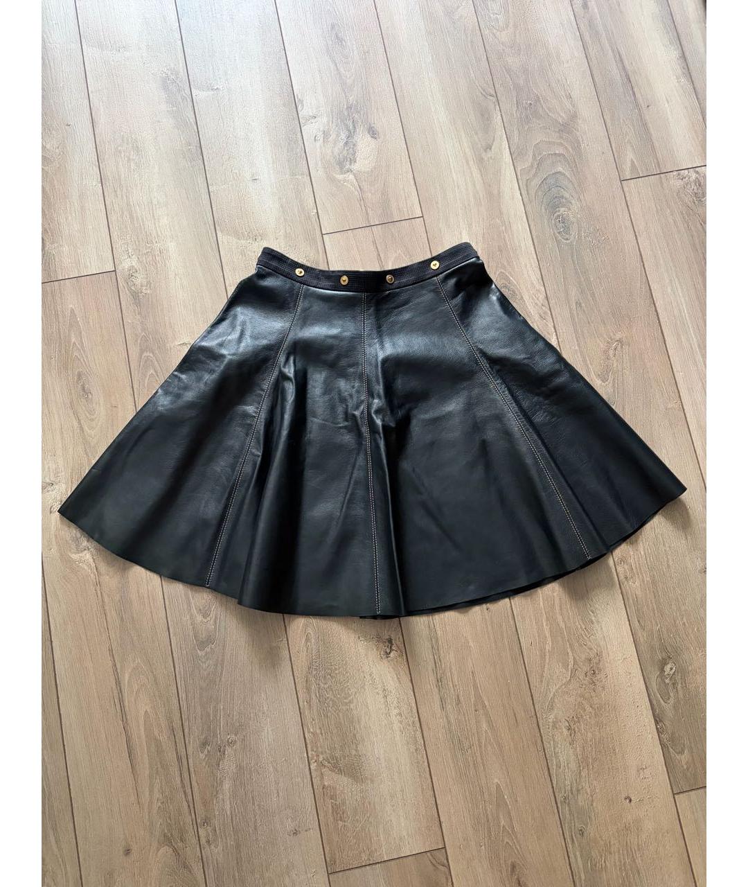 VERSACE Черная кожаная юбка миди, фото 6