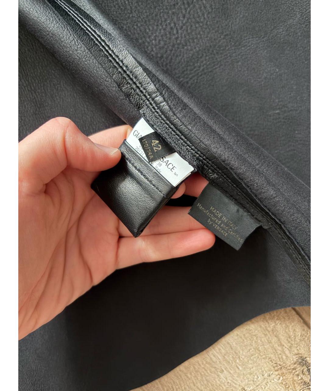 VERSACE Черная кожаная юбка миди, фото 5